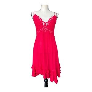 Free People Adella Slip Dress in Bright Red Size S